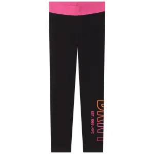 Girls Black Cotton Logo Leggings