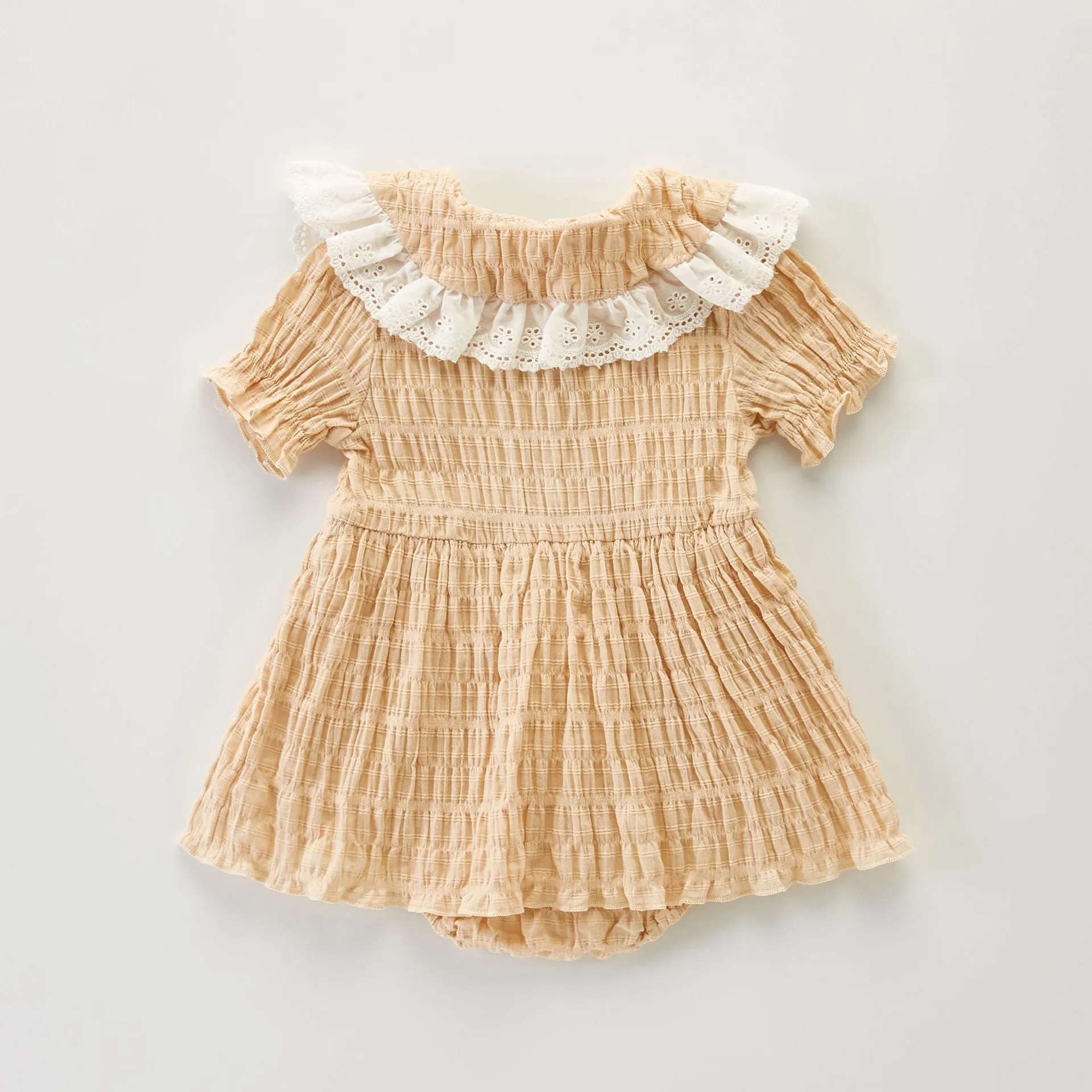 Girls Capped Sleeve Textured Romper