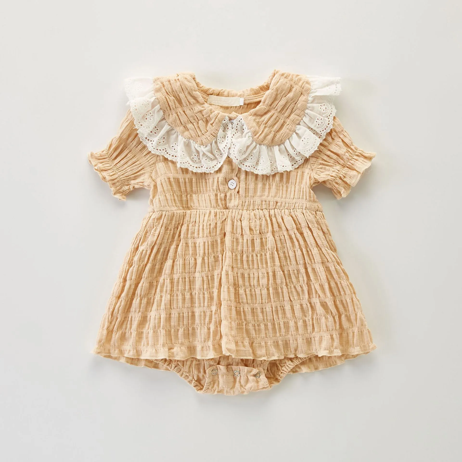 Girls Capped Sleeve Textured Romper