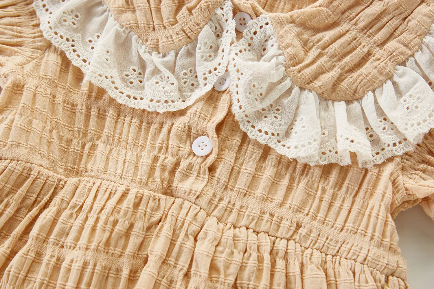 Girls Capped Sleeve Textured Romper