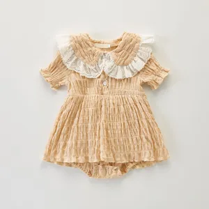Girls Capped Sleeve Textured Romper