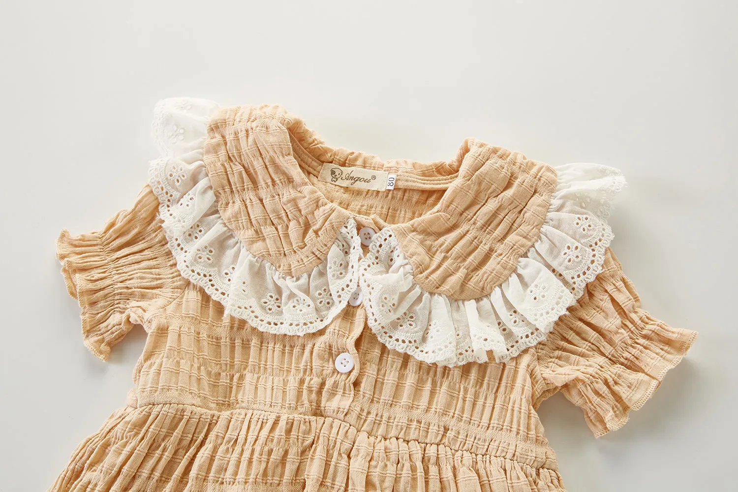 Girls Capped Sleeve Textured Romper