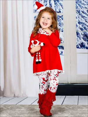 Girls Long Sleeve A-Line Tunic, Printed Leggings And Scarf Set