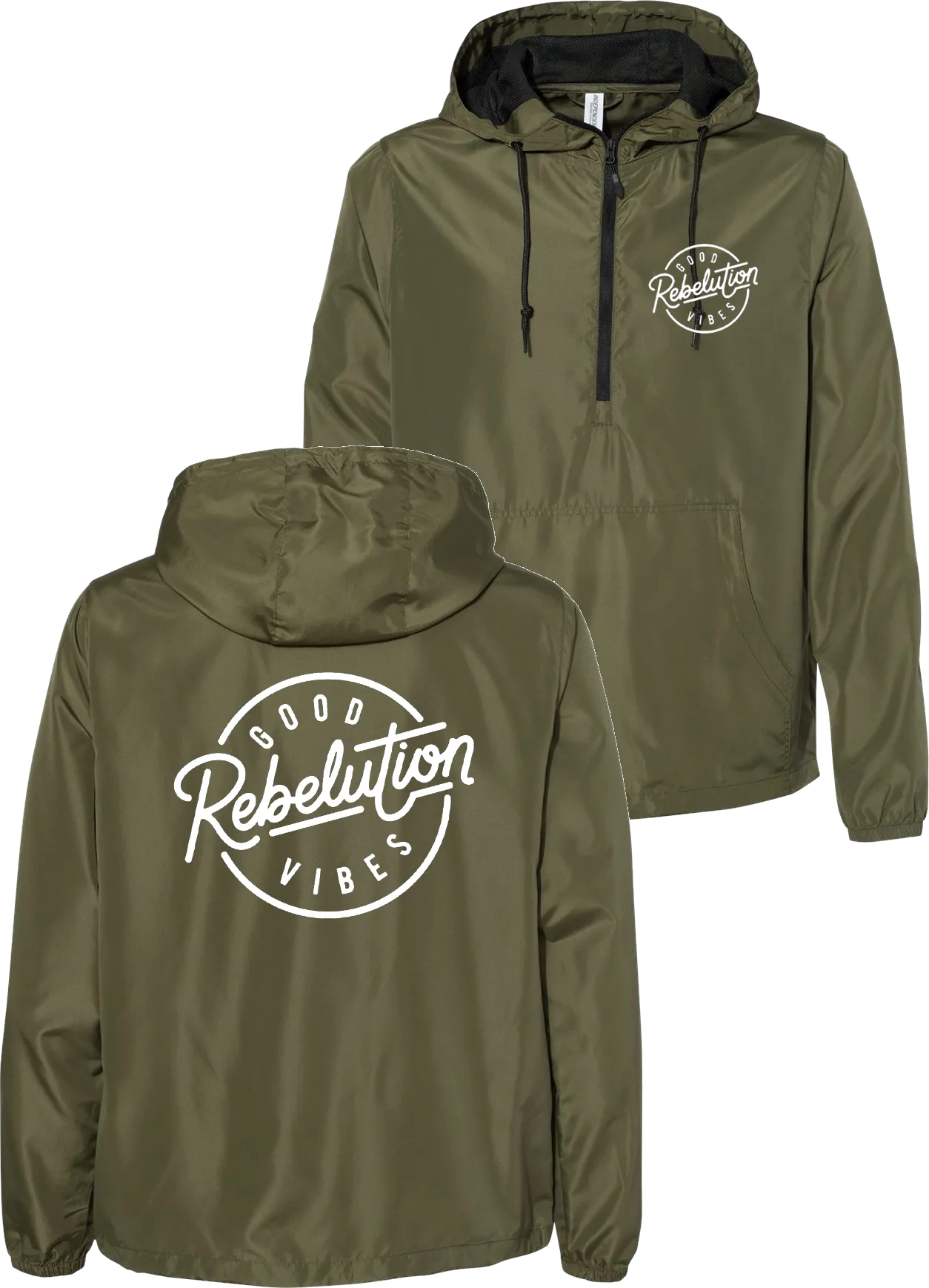 Good Vibes Pullover Windbreaker (Olive Green)