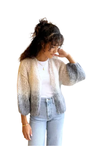 Grey tan mohair bomber cardigan