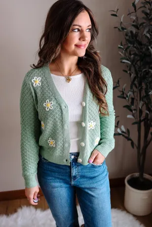 Hanna Flower Cardigan - Mint