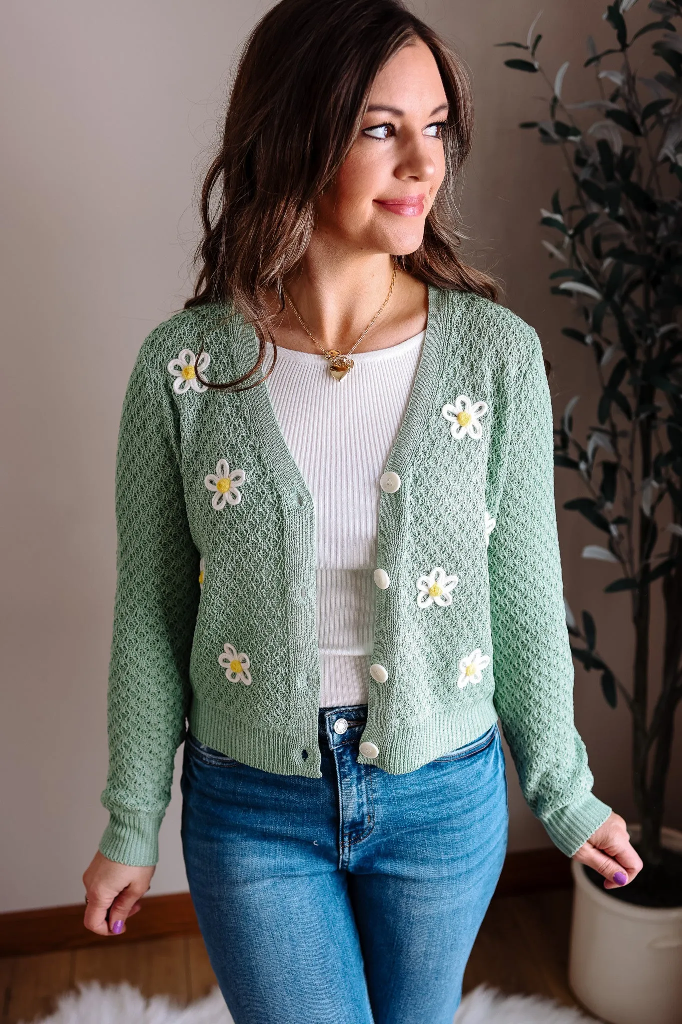 Hanna Flower Cardigan - Mint