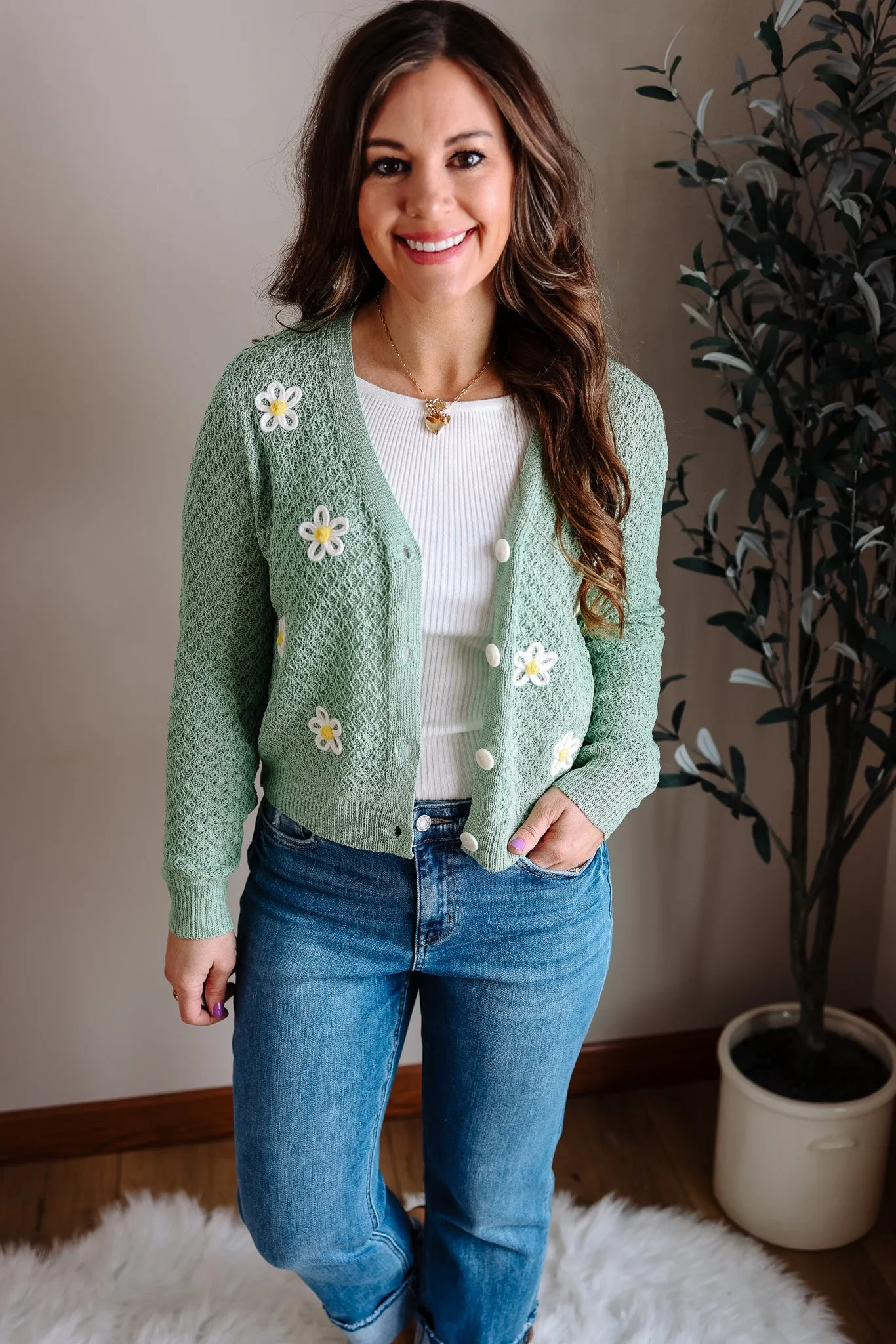 Hanna Flower Cardigan - Mint