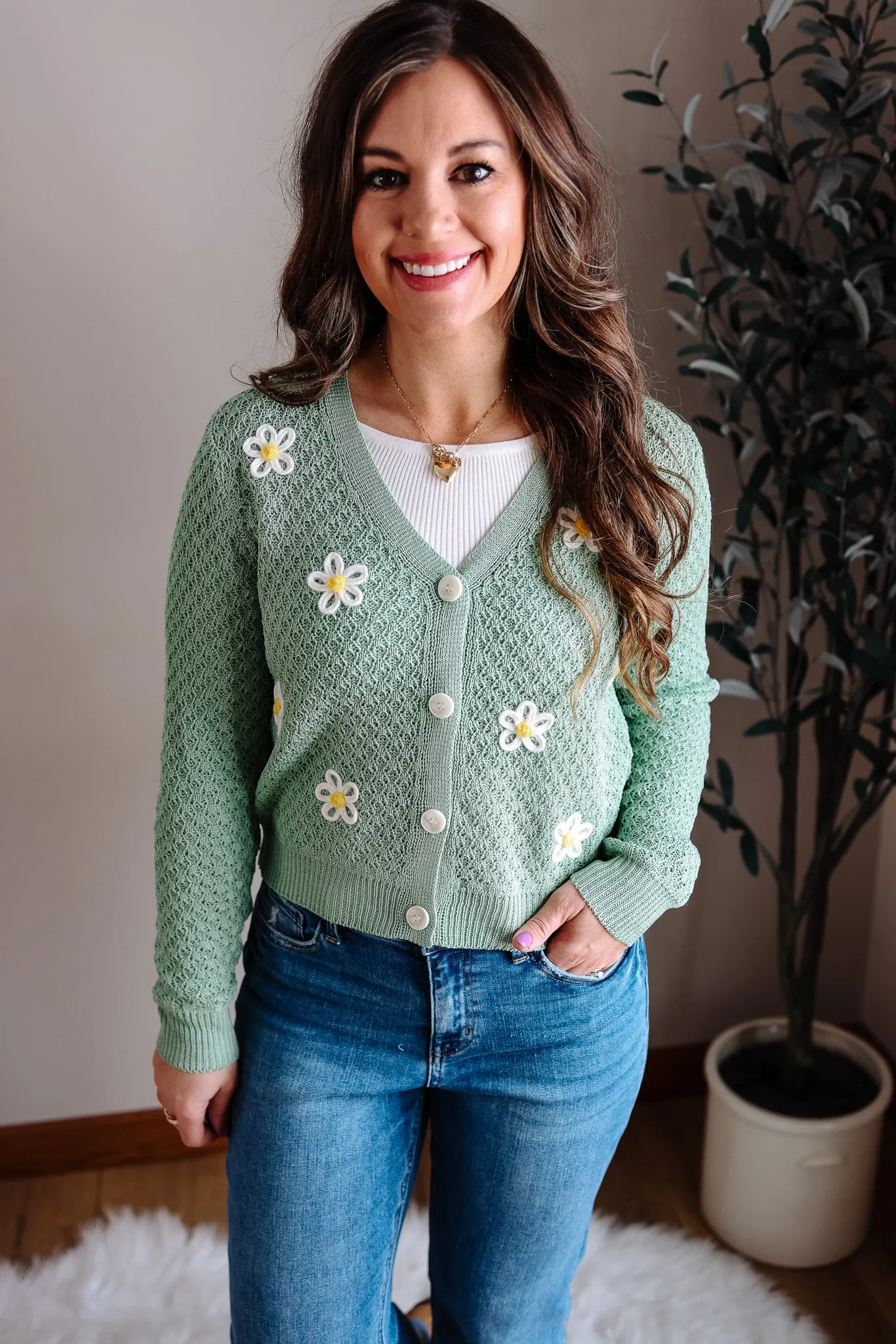 Hanna Flower Cardigan - Mint