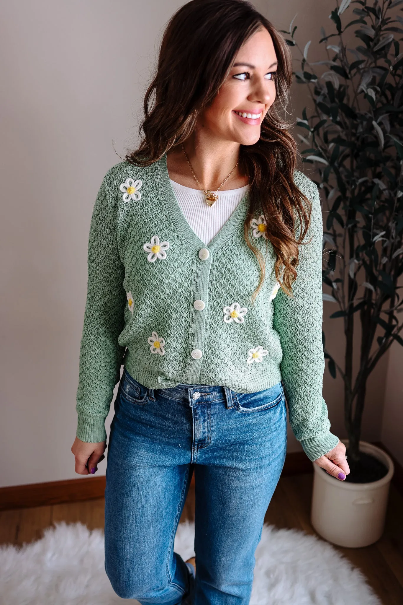 Hanna Flower Cardigan - Mint