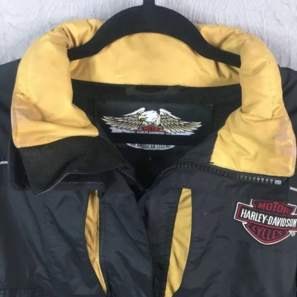 Harley Davidson Jacket Womens Small Black Windbreaker Moto Biker Full Zip Nylon