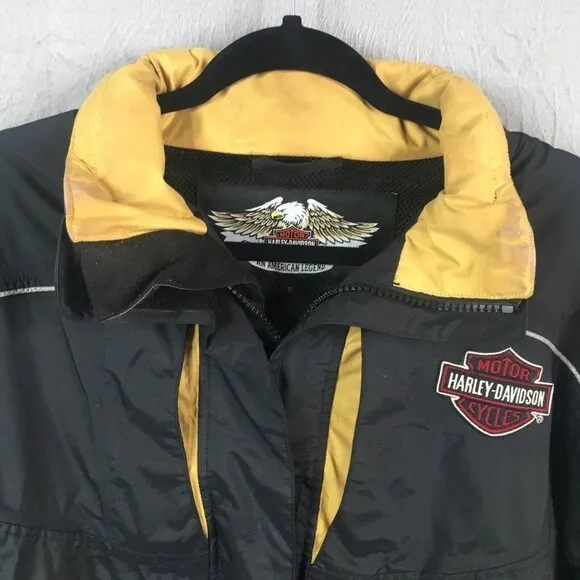 Harley Davidson Jacket Womens Small Black Windbreaker Moto Biker Full Zip Nylon