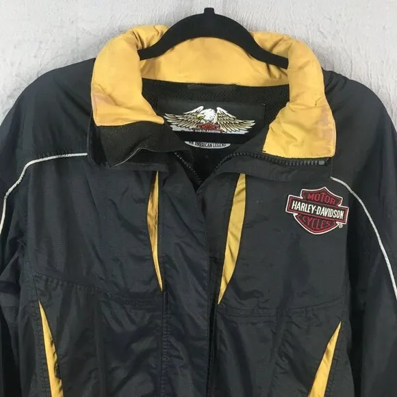 Harley Davidson Jacket Womens Small Black Windbreaker Moto Biker Full Zip Nylon
