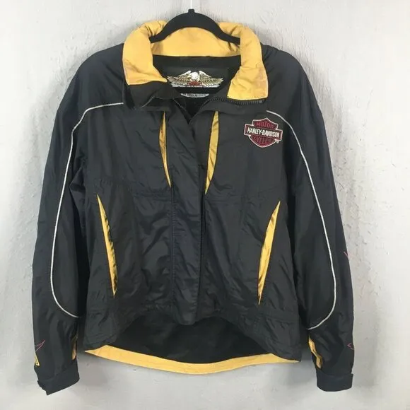 Harley Davidson Jacket Womens Small Black Windbreaker Moto Biker Full Zip Nylon