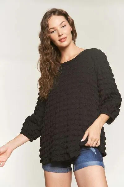 Hazel Blues® |  ADORA Bubble Texture Round Neck Blouse