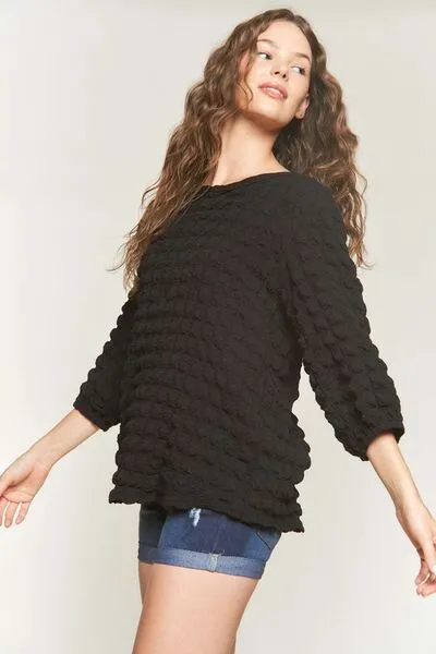 Hazel Blues® |  ADORA Bubble Texture Round Neck Blouse