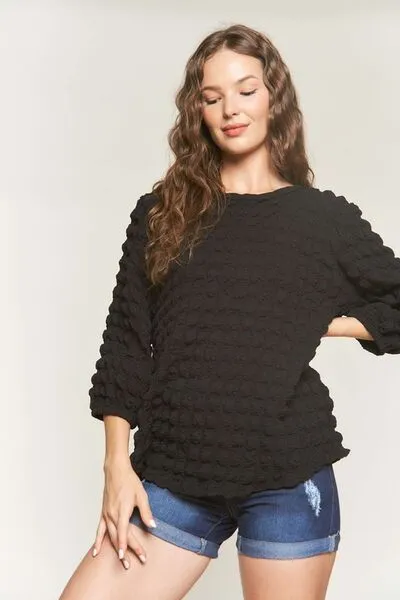 Hazel Blues® |  ADORA Bubble Texture Round Neck Blouse