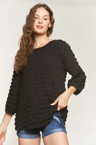 Hazel Blues® |  ADORA Bubble Texture Round Neck Blouse