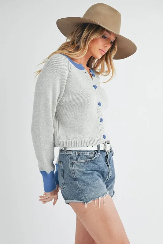 Hazel Blues® |  Aemi   Co Contrast Trim Button Down Raglan Sleeve Cardigan
