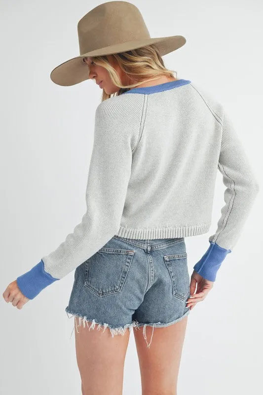 Hazel Blues® |  Aemi   Co Contrast Trim Button Down Raglan Sleeve Cardigan