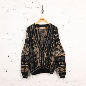 Headlock Vintage Texture Knit Pattern Cardigan - Black/ Grey/ Beige - XL