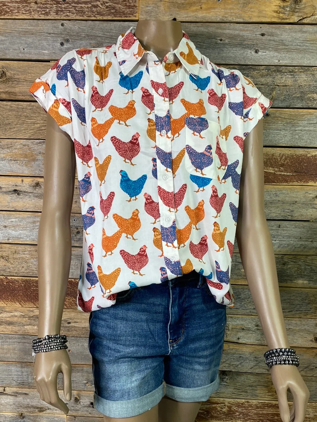 Hen House Print Blouse