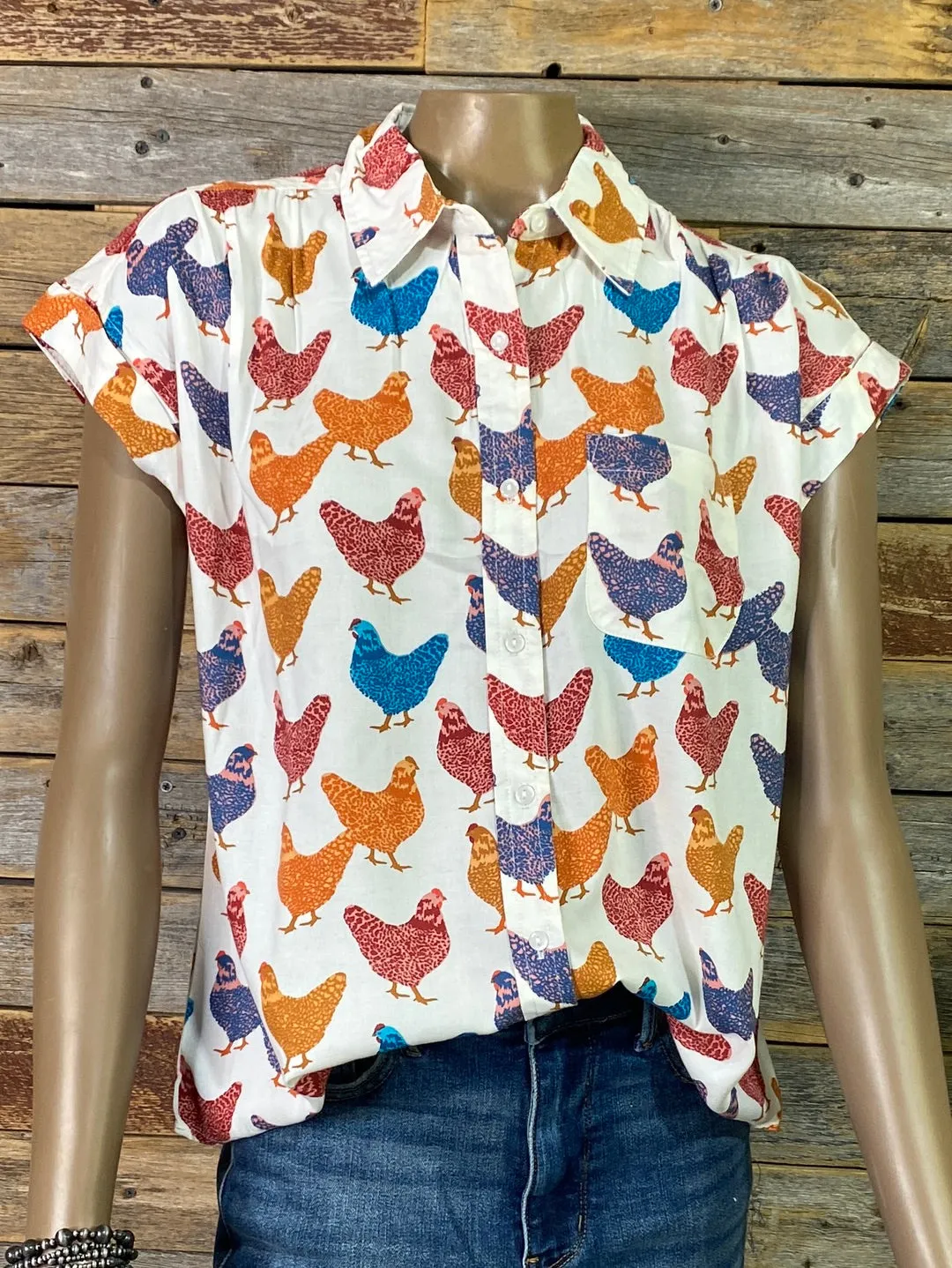 Hen House Print Blouse