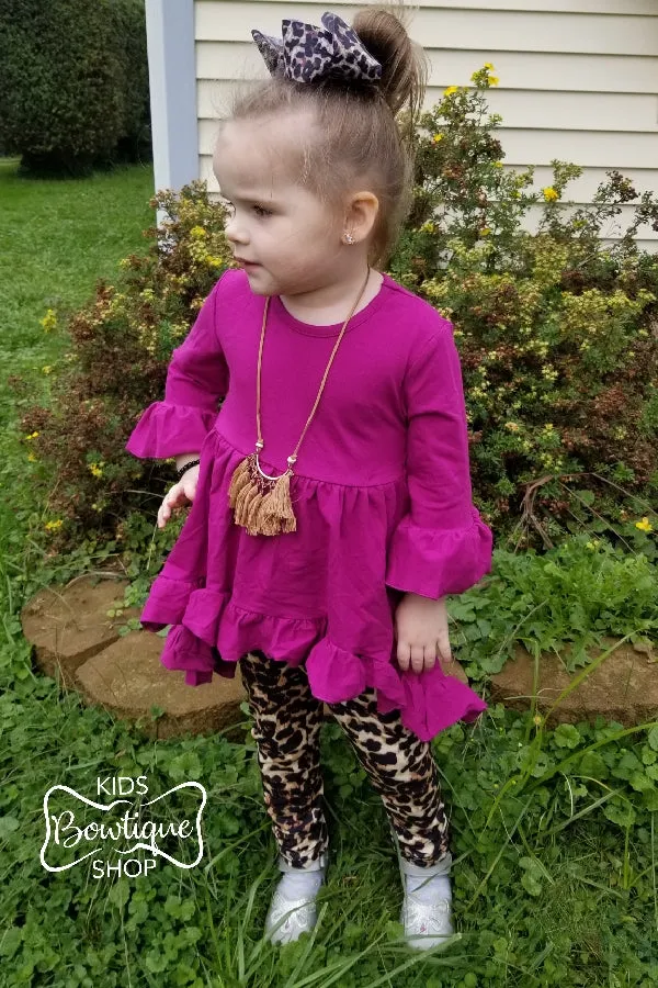 High Low Berry Top with Cheetah Leggings