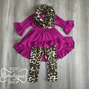 High Low Berry Top with Cheetah Leggings
