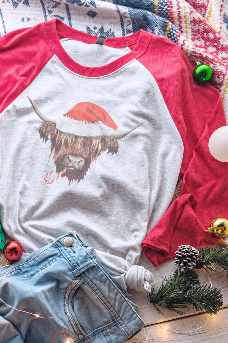 Highland Cow Christmas Tri-Blend Unisex 3/4 Raglan