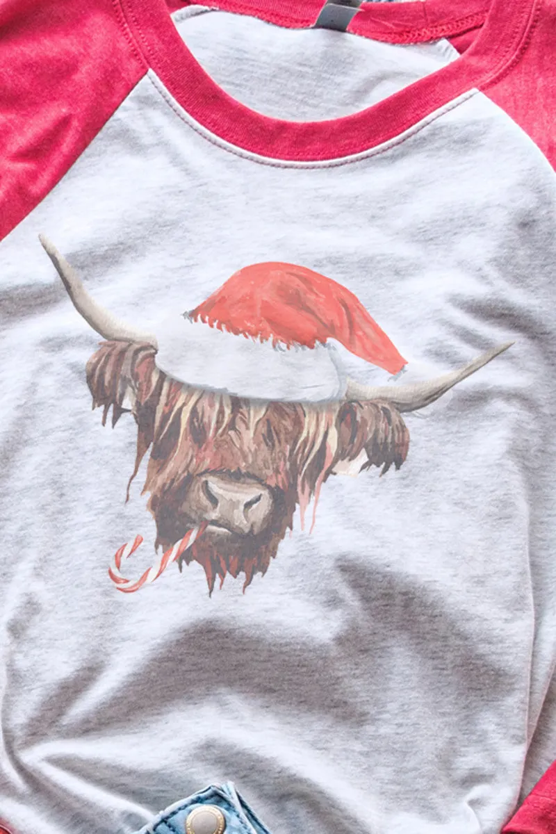 Highland Cow Christmas Tri-Blend Unisex 3/4 Raglan