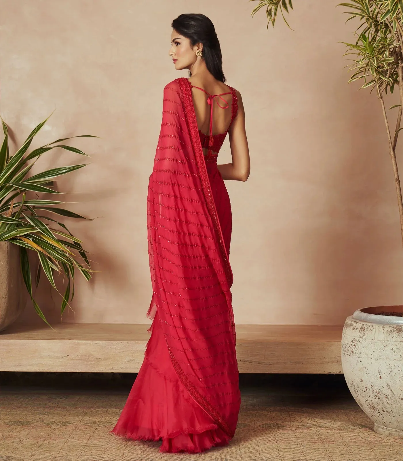 HOT PINK CHIFFON SAREE SET