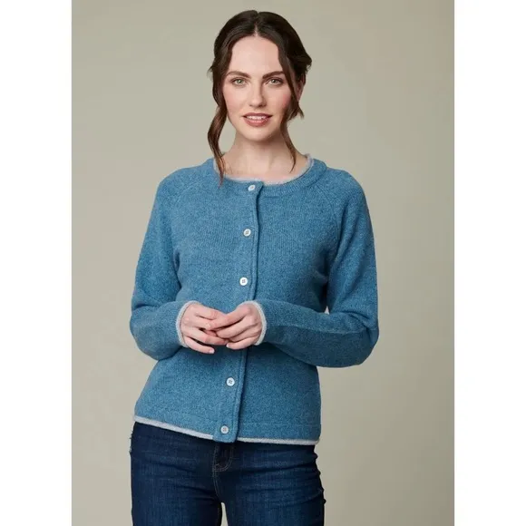 IrelandsEye Killiney Button Down Wool Cashmere Blend Cardigan Harbour Blue Small