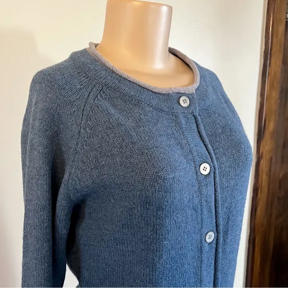 IrelandsEye Killiney Button Down Wool Cashmere Blend Cardigan Harbour Blue Small