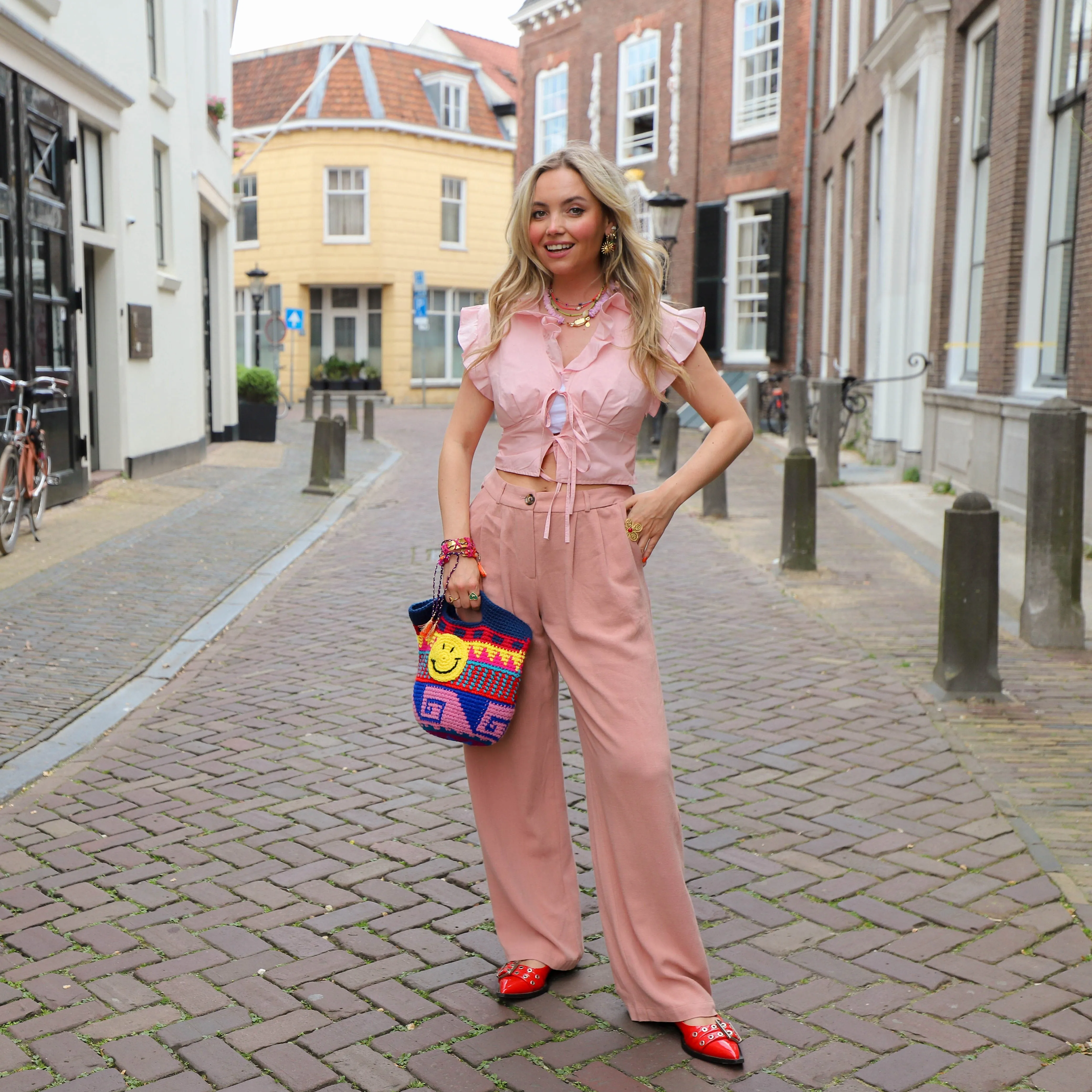 Isa ruffle blouse roze