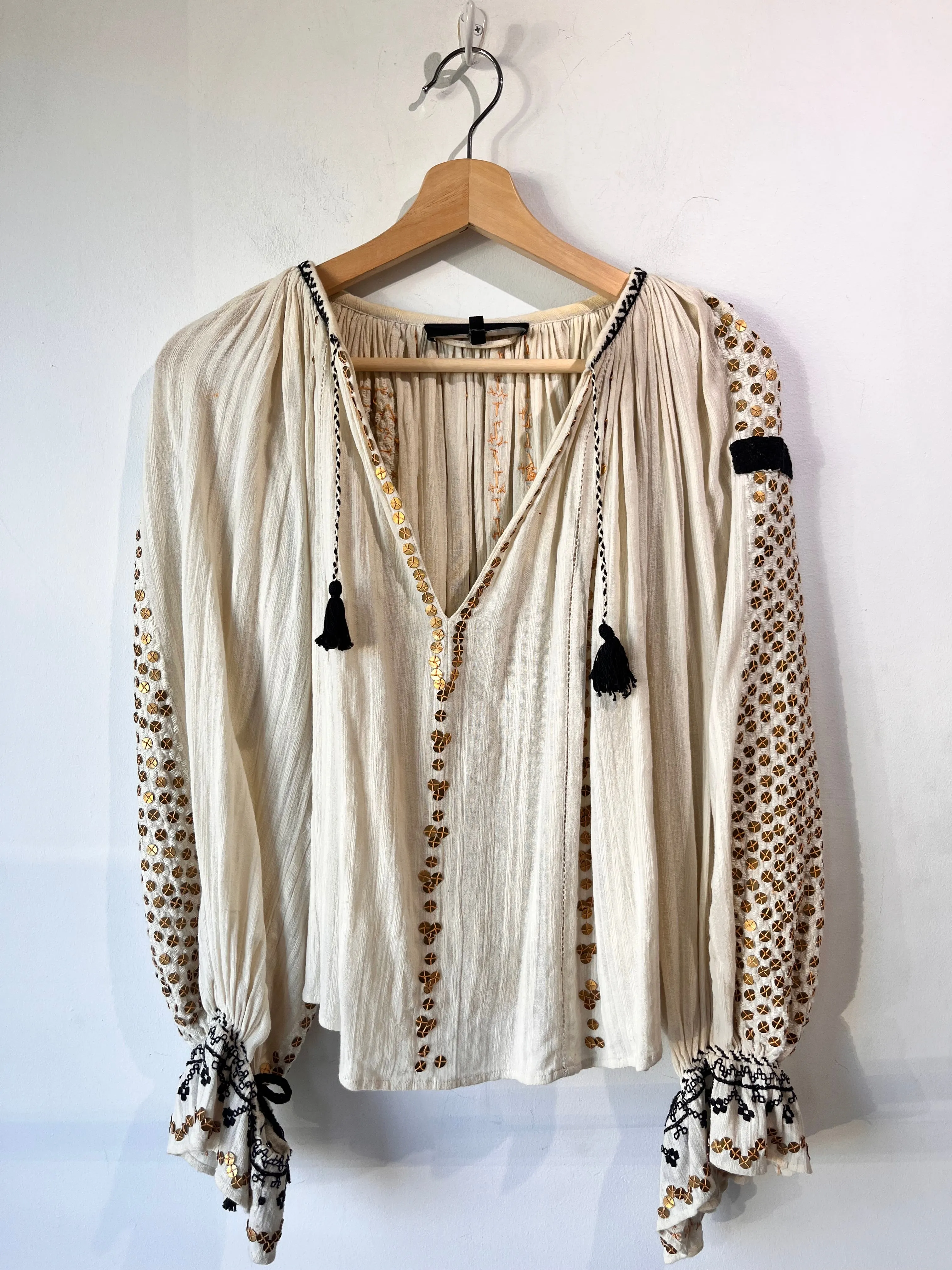 Isabel Marant Cream Linen Top with Gold Sequins