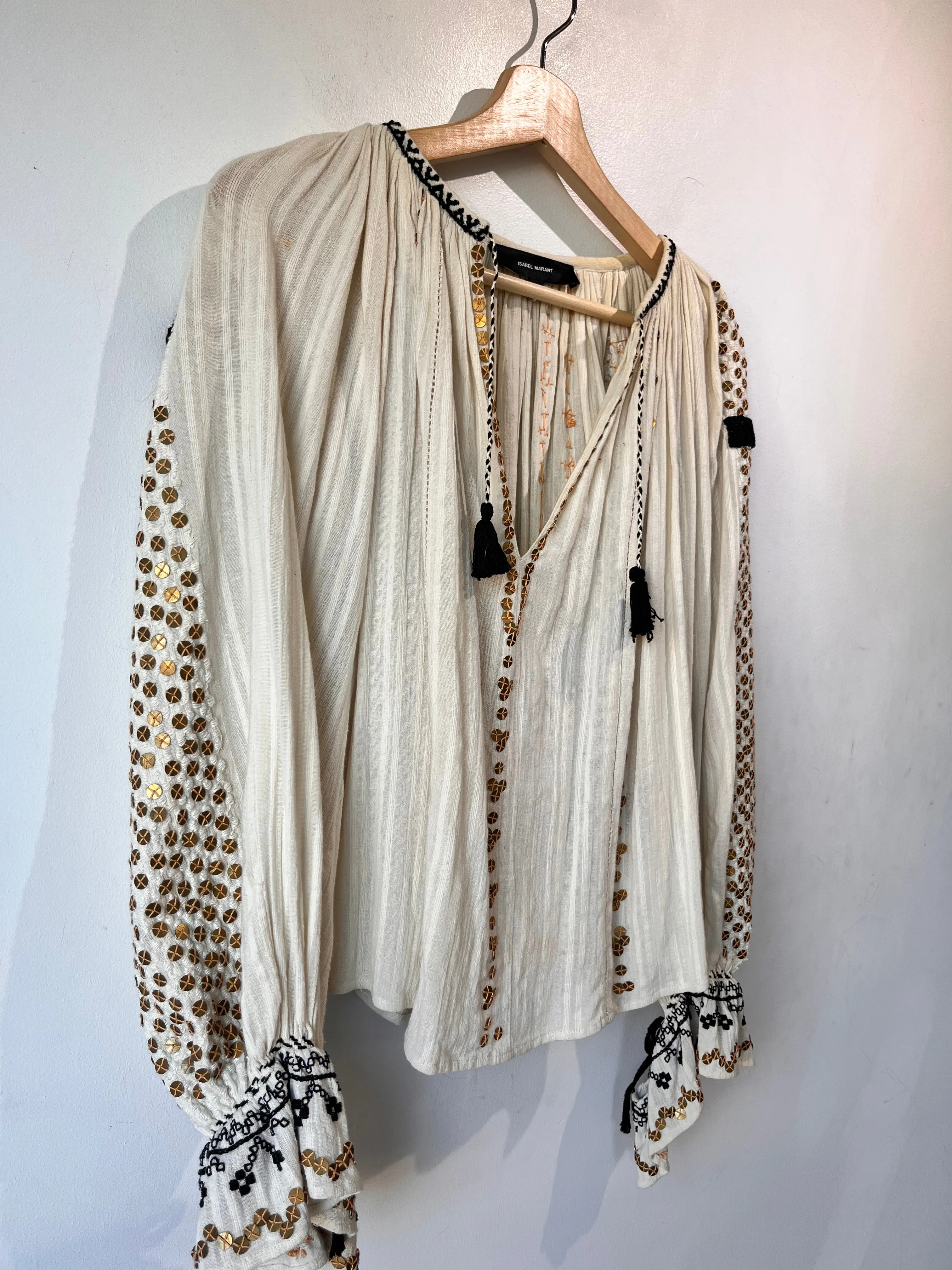 Isabel Marant Cream Linen Top with Gold Sequins