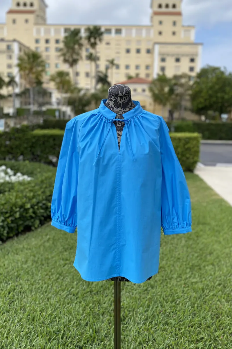 Italian Cotton Blouse in Turquoise