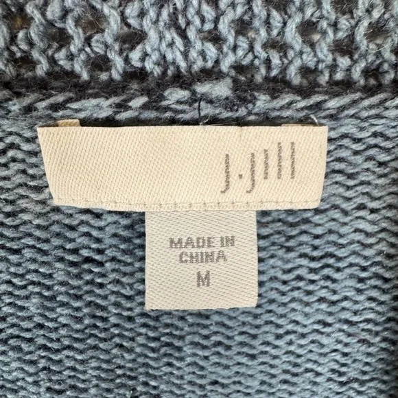 J. Jill Cardigan Sweater Size Medium Long Duster Blue Tie Front Open Tassle Wool