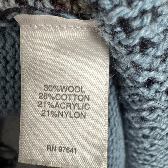 J. Jill Cardigan Sweater Size Medium Long Duster Blue Tie Front Open Tassle Wool
