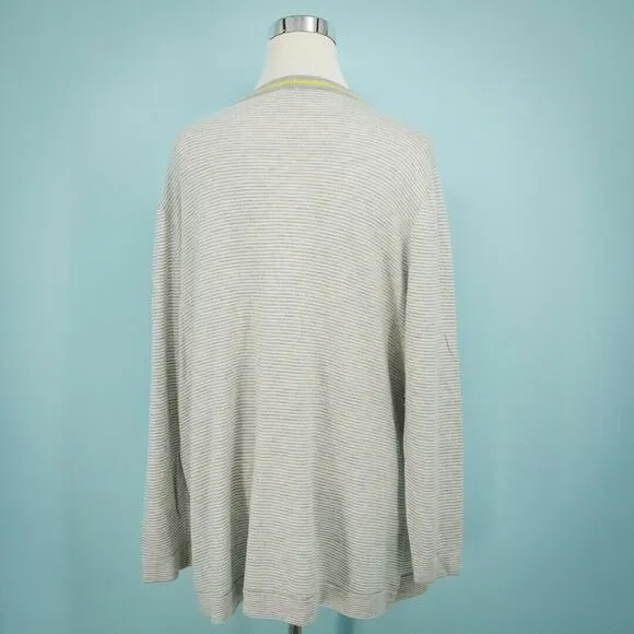 J Jill Size Extra Large XL Stripe Wool Blend Contrast Trim Gray Cardigan Sweater