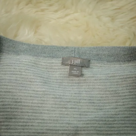 J Jill Size Extra Large XL Stripe Wool Blend Contrast Trim Gray Cardigan Sweater