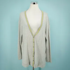 J Jill Size Extra Large XL Stripe Wool Blend Contrast Trim Gray Cardigan Sweater