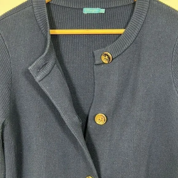 J. McLAUGHLIN Women’s Button Front Ribbed Cotton Blend Long Cardigan Blue Medium