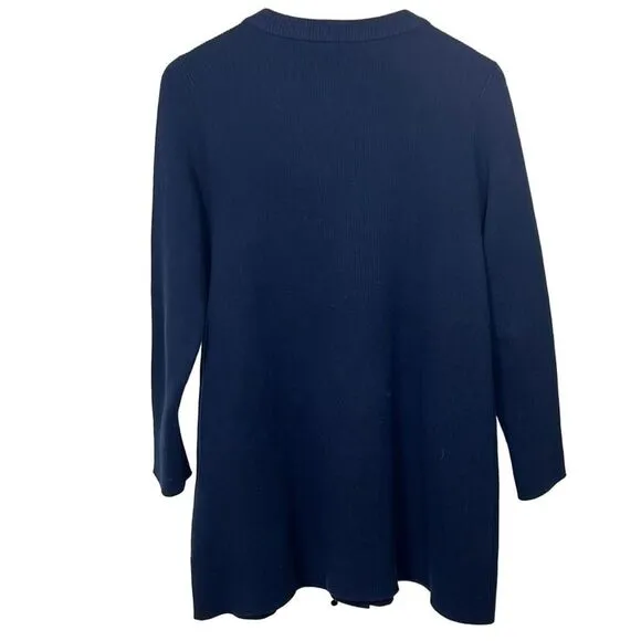 J. McLAUGHLIN Women’s Button Front Ribbed Cotton Blend Long Cardigan Blue Medium