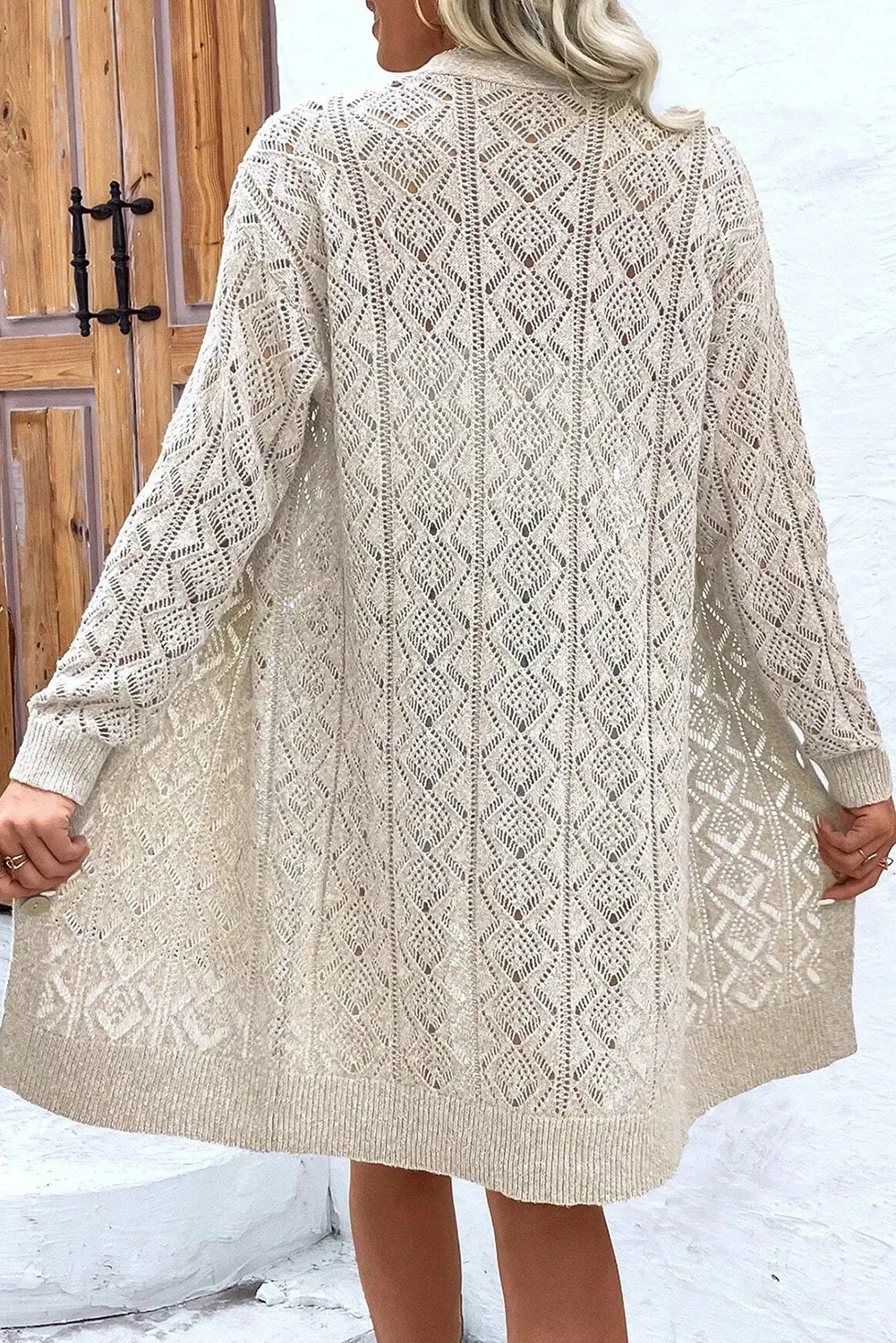 Janie Openwork Button Down Long Sleeve Cardigan