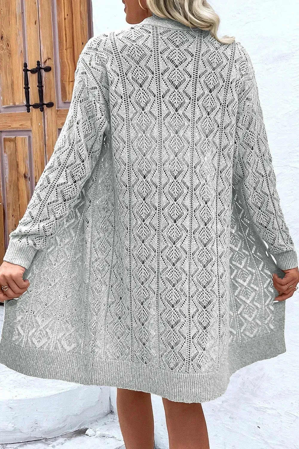 Janie Openwork Button Down Long Sleeve Cardigan