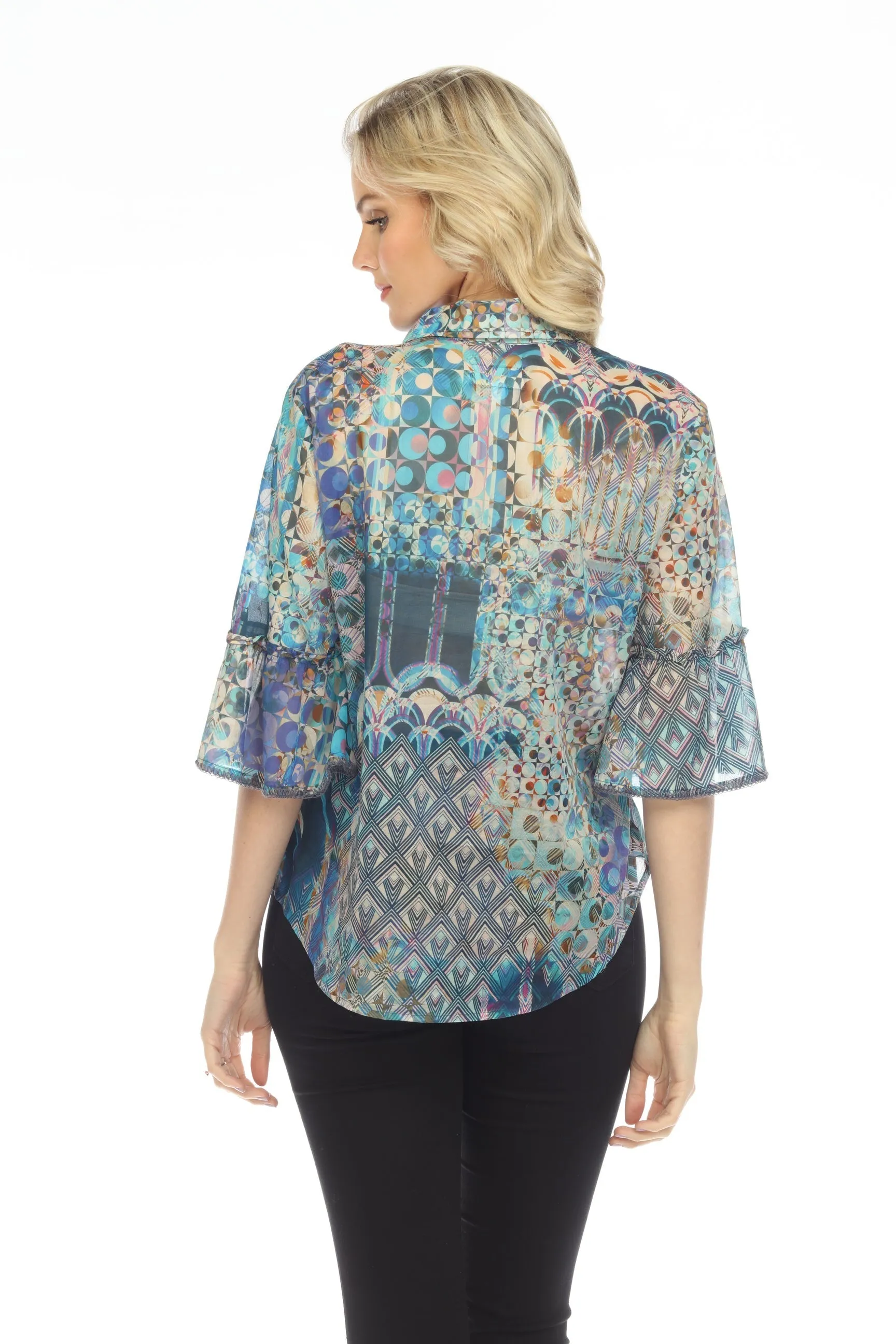 Johnny Was Workshop Klodi Ruffle Sleeve Blouse Boho Chic W13422
