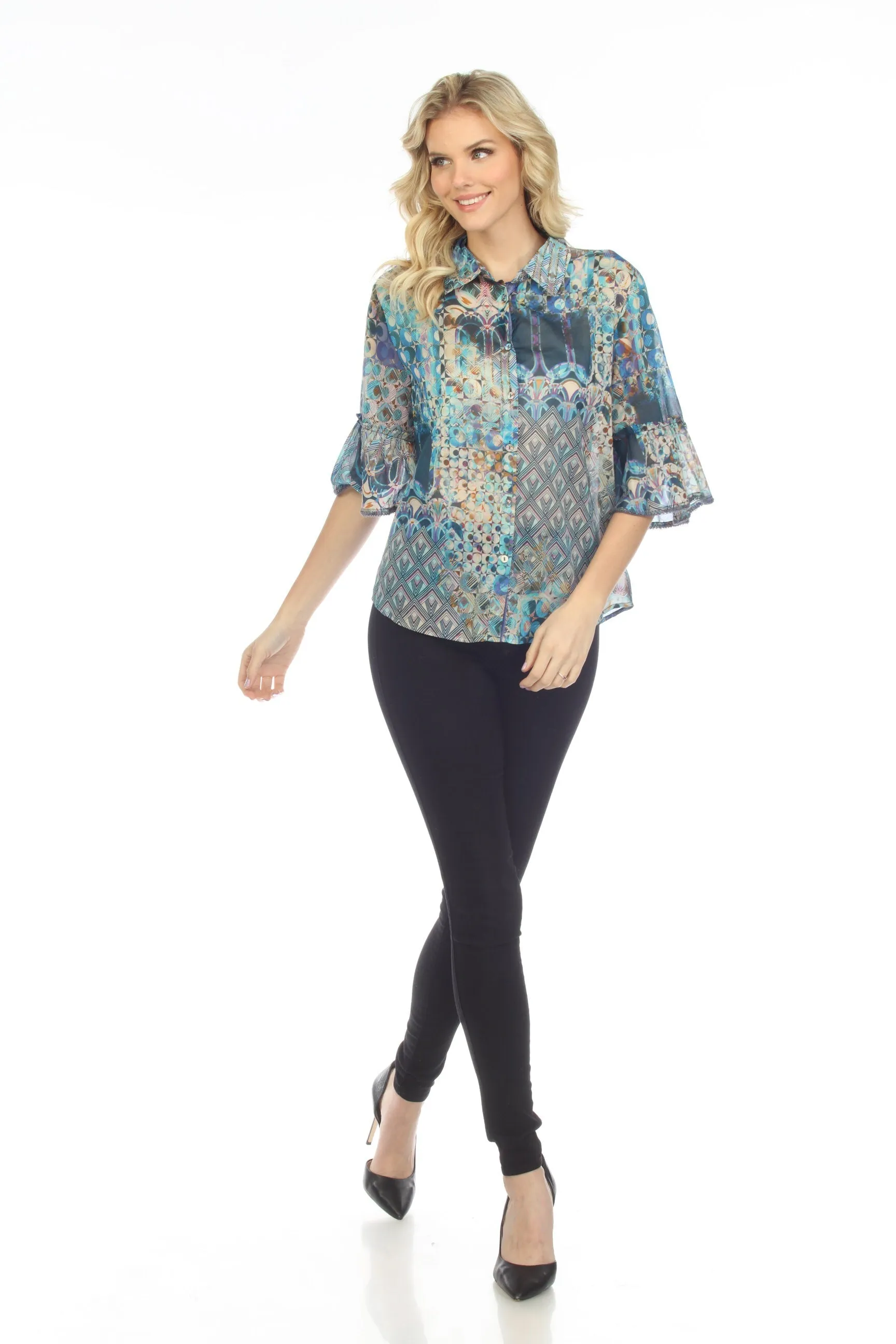 Johnny Was Workshop Klodi Ruffle Sleeve Blouse Boho Chic W13422