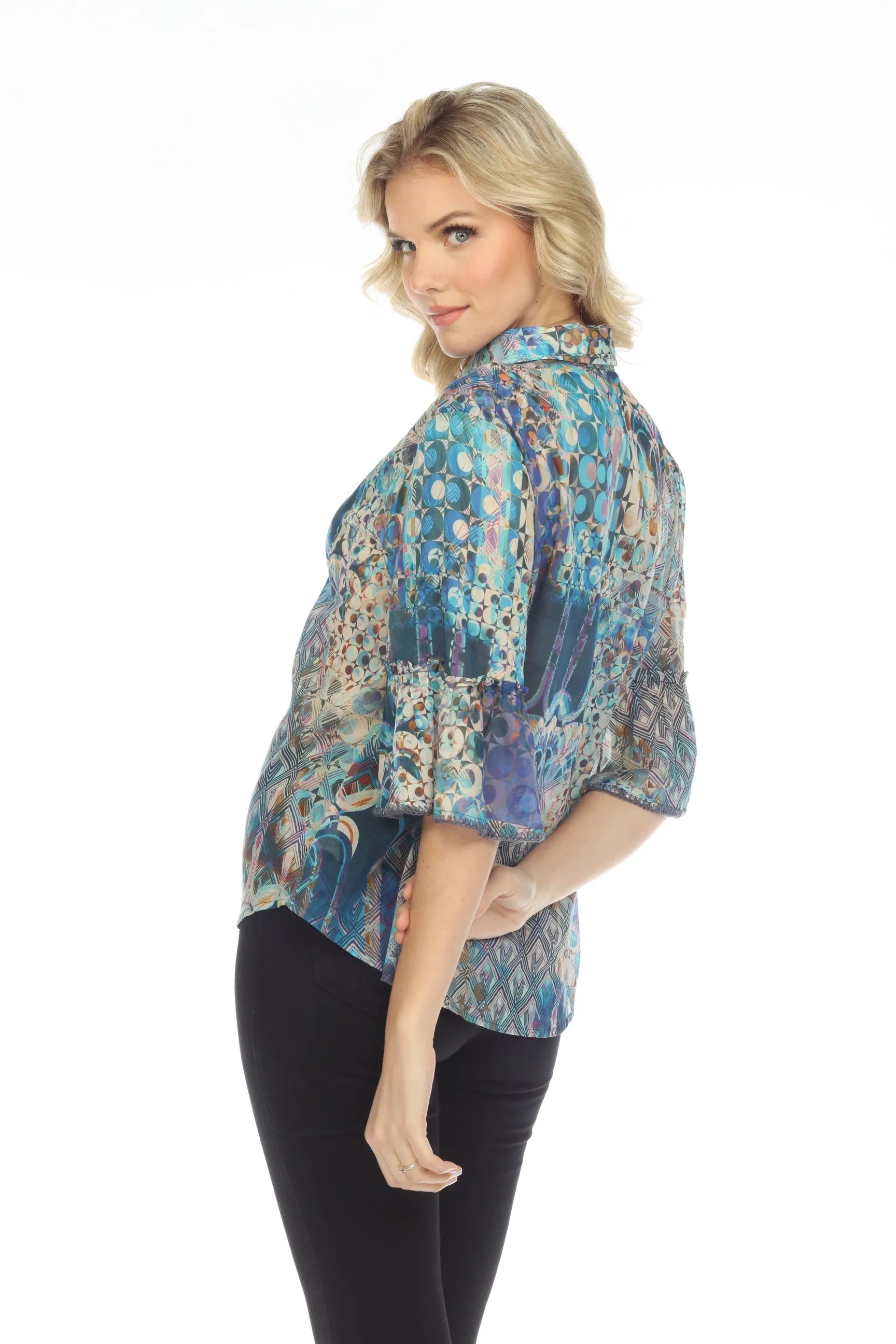 Johnny Was Workshop Klodi Ruffle Sleeve Blouse Boho Chic W13422